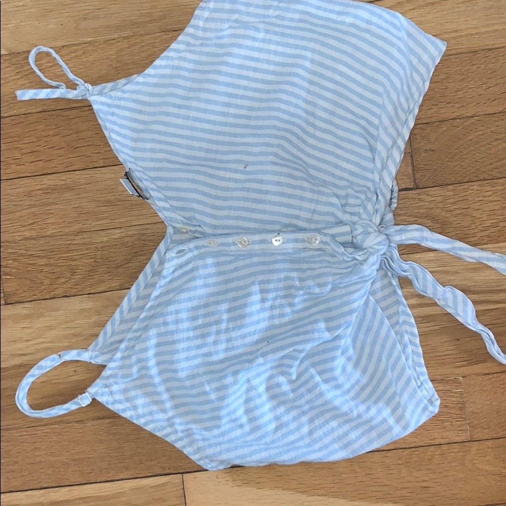 blue and white striped tie crop top